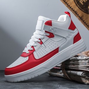 Men'S High-Top Lace-Up Sneakers - Durable, Lightweight, Fashionable Casual Athletic Shoes, White, PU Upper, MD Sole, Evau002FTextile Insole, Round Toe, Perfect for Hiking, Running, And Casual Attire