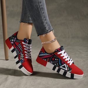 New Casual Style Printed Sneakers for Both Men And Women, Suitable for All Seasons with Lace-Up Flat Design, Perfect for Festive Occasions Like Weddings And Christmas Parties