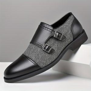 5603 New Fashion Buckle Loafers for Men, Casual Brogue Slip-On Loafers, Trendy Spliced Dress Shoes for Business Parties, Youth Groom's Wedding Shoes, Comfortable Vintage Men's Shoes