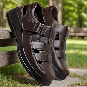 Men's Fashion Sandals, Large Size Men's Slides, Hollow-Out Beach Shoes, Closed-Toe Daily Commuting Shoes, Versatile Business Vacation Trendy Sandals, Breathable for Spring, Summer, Autumn, All Seasons