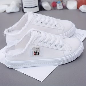 Women'S Small White Shoes | 2022 New Spring and Autumn Flat Soled Half Loafers, Slip-On Korean Versatile Shoes, Summer Breathable Casual Board Shoes, Fashionable All-Season Wear, Women Shoes